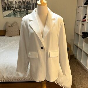 Nash Grey | Women's White Cheetah Lined Blazer Jacket Single Button Large